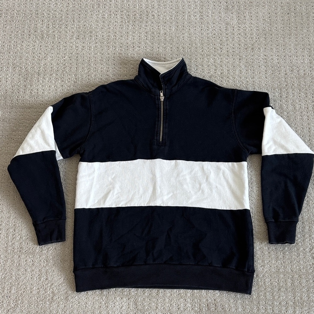 John Galt (sub-brand of Brandy Melville) Navy and White Quarter Zip Sweatshirt